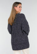 Donkergrijs Gebreid Vest met Knopen en V-Hals