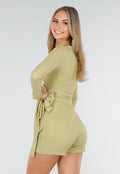 Groene Wikkel Top met Lange Mouwen en Stretch