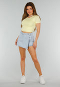 Butteryellow Stretch Cropped Top met Ronde Hals