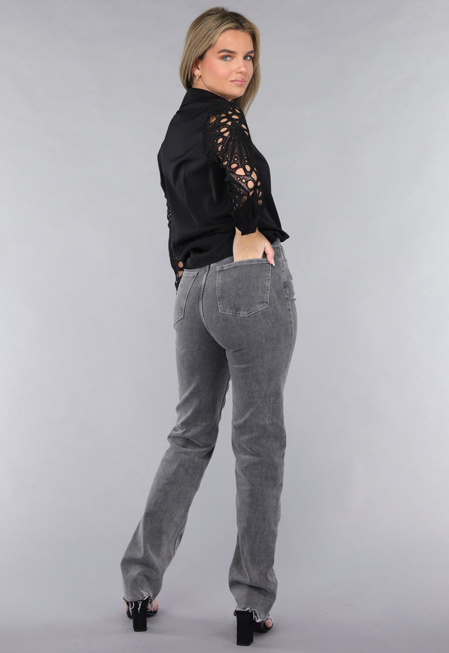 Blouse met Crochet Mouwen in Zwart