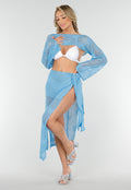 Blauwe Gehaakte Cover-Up Set met Hartjesmotief en Bijpassende Bolero