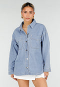 Lichtblauwe Denim Blouse met Lange Mouwen en Borstzakken