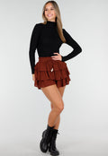 Bruine Skort met Ruches en Stretch