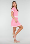 Roze Stretch Set met Polo Top en Plissé Rok
