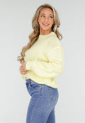 Gele Grofgebreide Oversized Trui met Ronde Hals