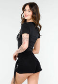Zwarte Crop Top met Rits Details en Korte Mouwen