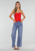 Rood Gestreept Strapless Korset met Baleinen, Beugel en Rits