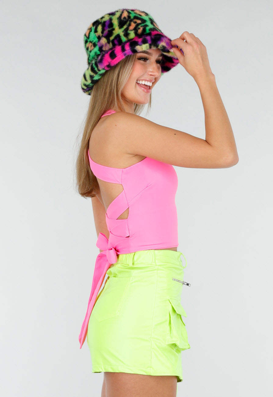 Multicolor Teddy Bucket Hat met Leopardprint