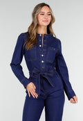 Denim Jumpsuit met Strikceintuur Blauw