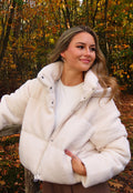 Witte Teddy Pufferjas met Capuchon en Hoge Kraag