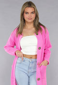 Felroze Oversized Gebreide Cardigan met Gouden Knopen