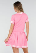 Roze Stretch Set met Polo Top en Plissé Rok
