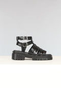 Zwarte Lederlook Sandalen met Grove Zool