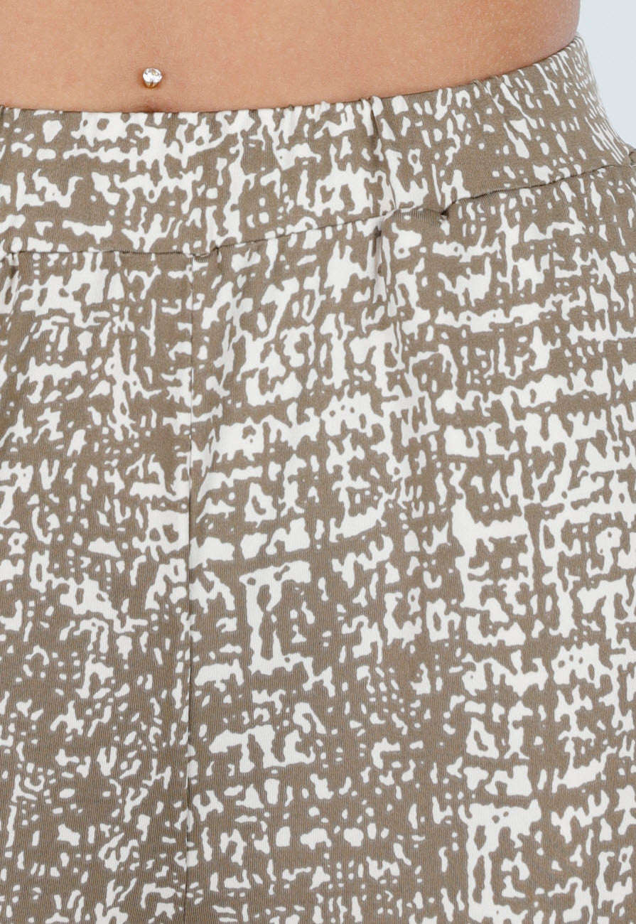 Camelkleurige Stretchbroek met All-Over Print en Rechte Pijpen