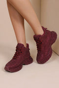 Bordeaux Glitter Sneakers met Hoge Schacht en Veters