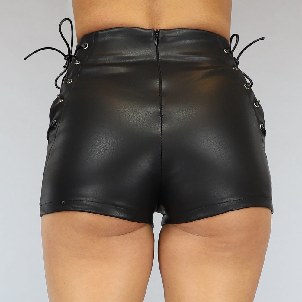 Lederlook Short met Veter Details