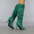 Groene Geplooide Laars met Stiletto Hak