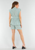 Lichtgroene Linnenlook Blazerset met Short, Zakken en Ceintuur