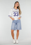 Witte Mesh Oversized Jersey T-Shirt met V-Hals