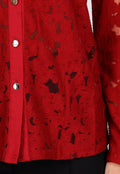 Rode Kanten Blouse met Knoopsluiting en Lange Mouwen