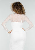 Witte Kanten Midi Jurk met Lange Mouwen en Stretch