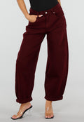 Bordeaux Barrel Jeans met Hoge Taille