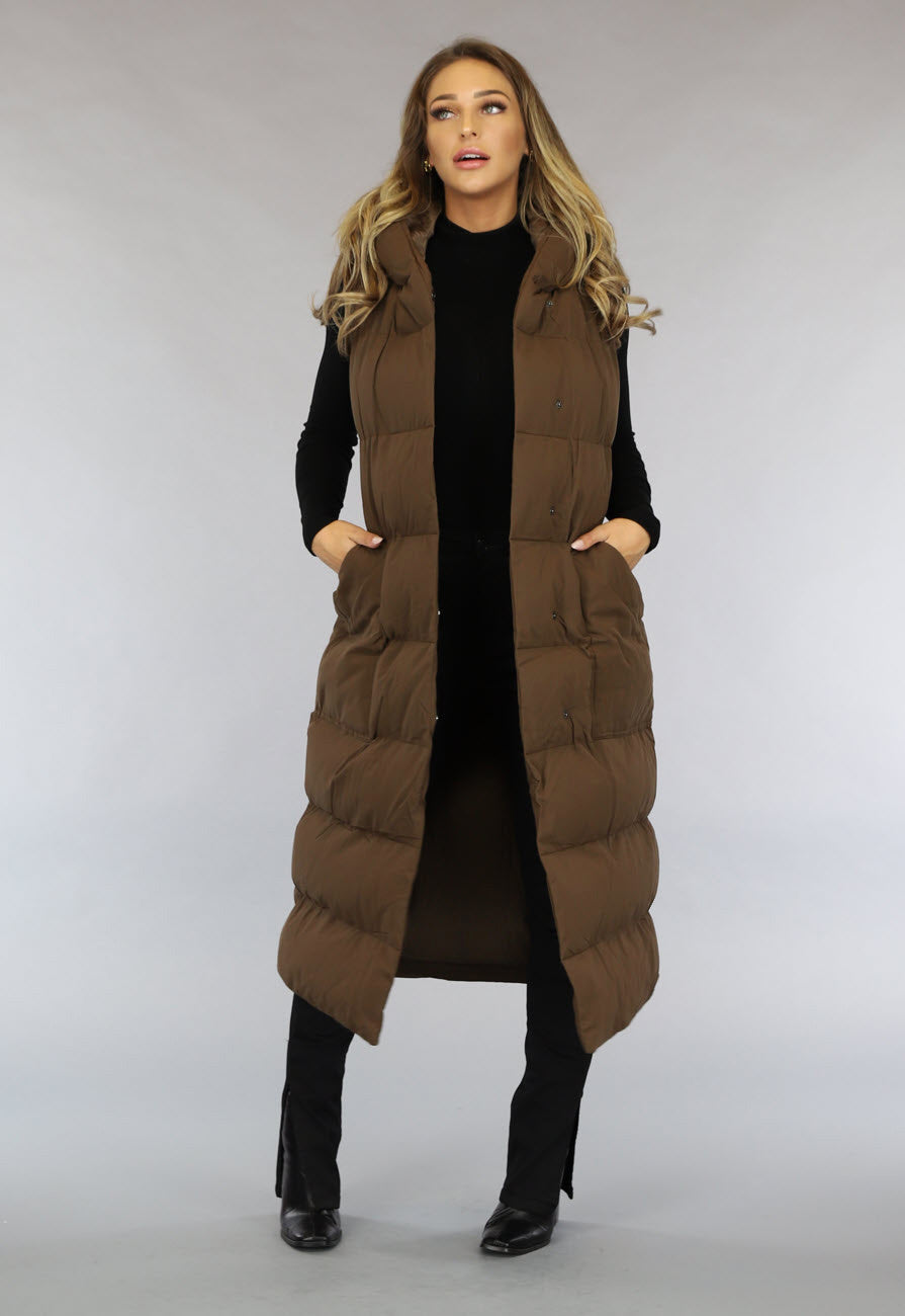 Bruine Lange Bodywarmer met Tailleband