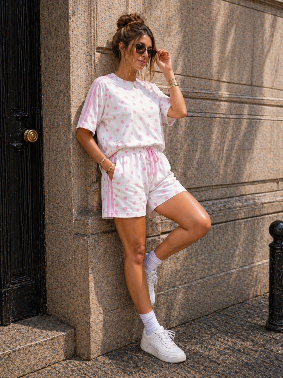 Witte Polkadot Two Piece Set met T-Shirt en Shorts