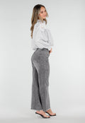 Grijs Wit Gestreepte Blouse met Kant en Lange Mouwen