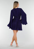 Navy Blauwe Jurk met Plissé en Ruche Taille