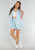 Aquablauwe Katoenen Set met Blouse, Borstzak en Short