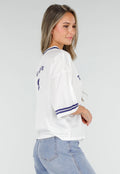 Witte Mesh Oversized Jersey T-Shirt met V-Hals