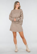 Beige Gebreide Co-ord Set met Trui en Rokje