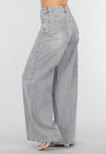Grijze Extra Wide Leg Jeans met Hoge Taille en Rechte Pijpen