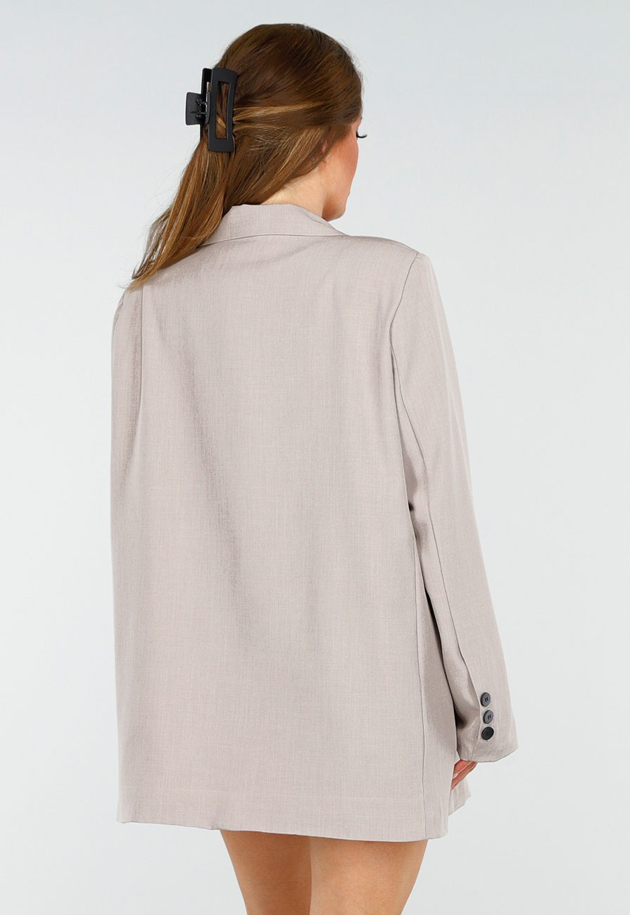 Beige Oversized Blazer met Knoopsluiting, Schoudervulling en Klepzakken