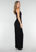 Zwarte Linnenlook Glitter Pantalon  met Stretchband