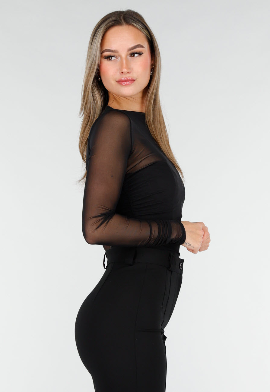 Zwarte Mesh Body met Lange Mouwen