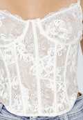 Witte Kant Corset Top met Bandjes en Vetersluiting
