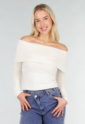 Ecru Off Shoulder Top met Lange Mouw