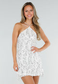 Witte Pailletten Halter Jurk met Open Rug en Kralenband