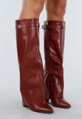 Bordeaux Rode Overlap Laarzen met Puntneus in Leatherlook