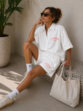 Witte Blouse Set met Korte Mouwen en Shorts