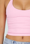 Roze Halter Sport Top met Verstelbaar Halterbandje, Uitneembare Pads en Stretch