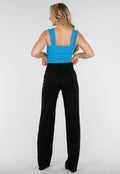 Blauwe Mesh Off Shoulder Top met Stretch en Drapé Effect