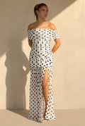 Witte Mesh Polkadot Maxi Jurk met Split