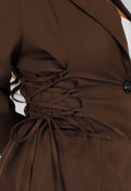 Bruine Tweedelige Set met Blazer met Veteraccent en Rok met Hoge Taille