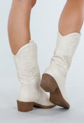 Beige Cowboylaarzen met Sierstiksels en Rits