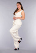 Pantalon Gilet Suit met Statement Knopen in Beige