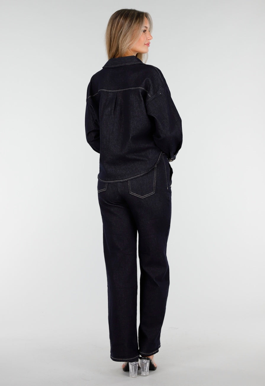 Redial Jeans  Donkerblauwe Denim Blouse met Lange Mouwen
