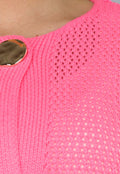 Lang Roze Gebreid Vest met Statement Knopen